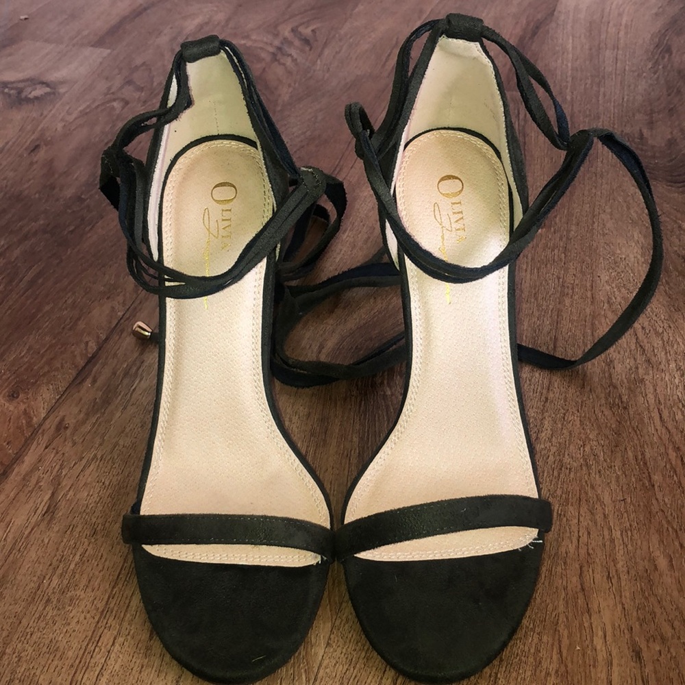 Olivia Olive Green Suede lace up heel